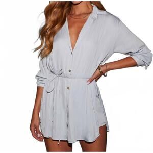 NEW PROMESA grinnell button front romper in silver/gray